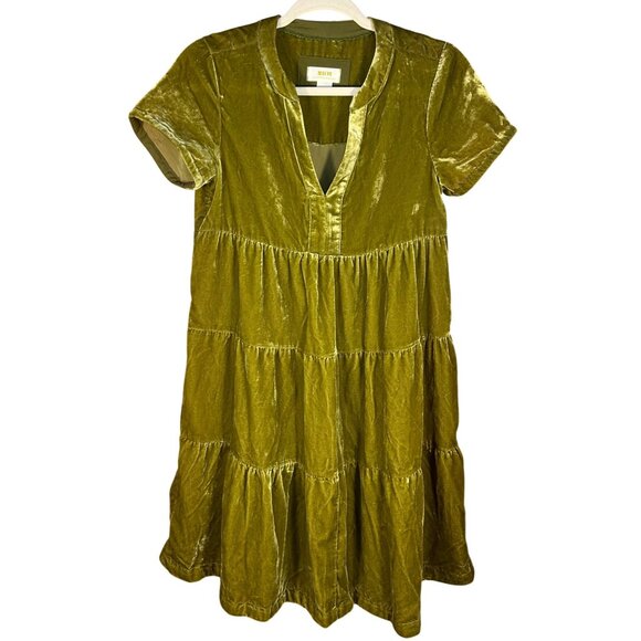 Maeve Dresses & Skirts - Maeve By Anthropologie XS Olive Green Tiered Velvet Dress XS